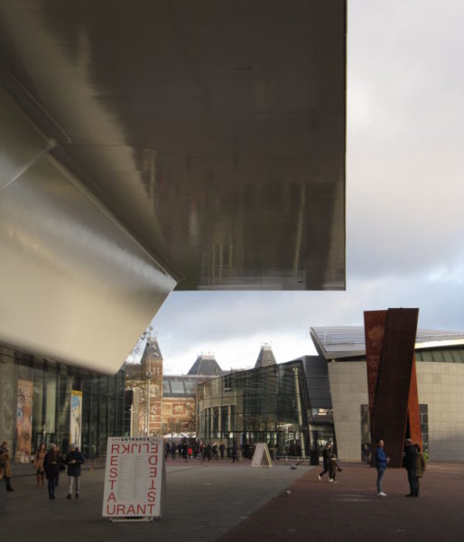 Stedelijk_VanGogh_Rijksmuseum. From here, you can see the entrances to the Stedelijk Museum (foreground), Van Gogh Museum (middle) and Rijksmuseum (background). Courtesy of Jennifer S. Alderson